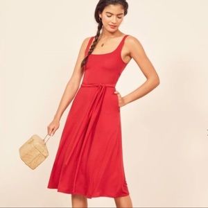 Reformation August Midi Dress Cherry Red